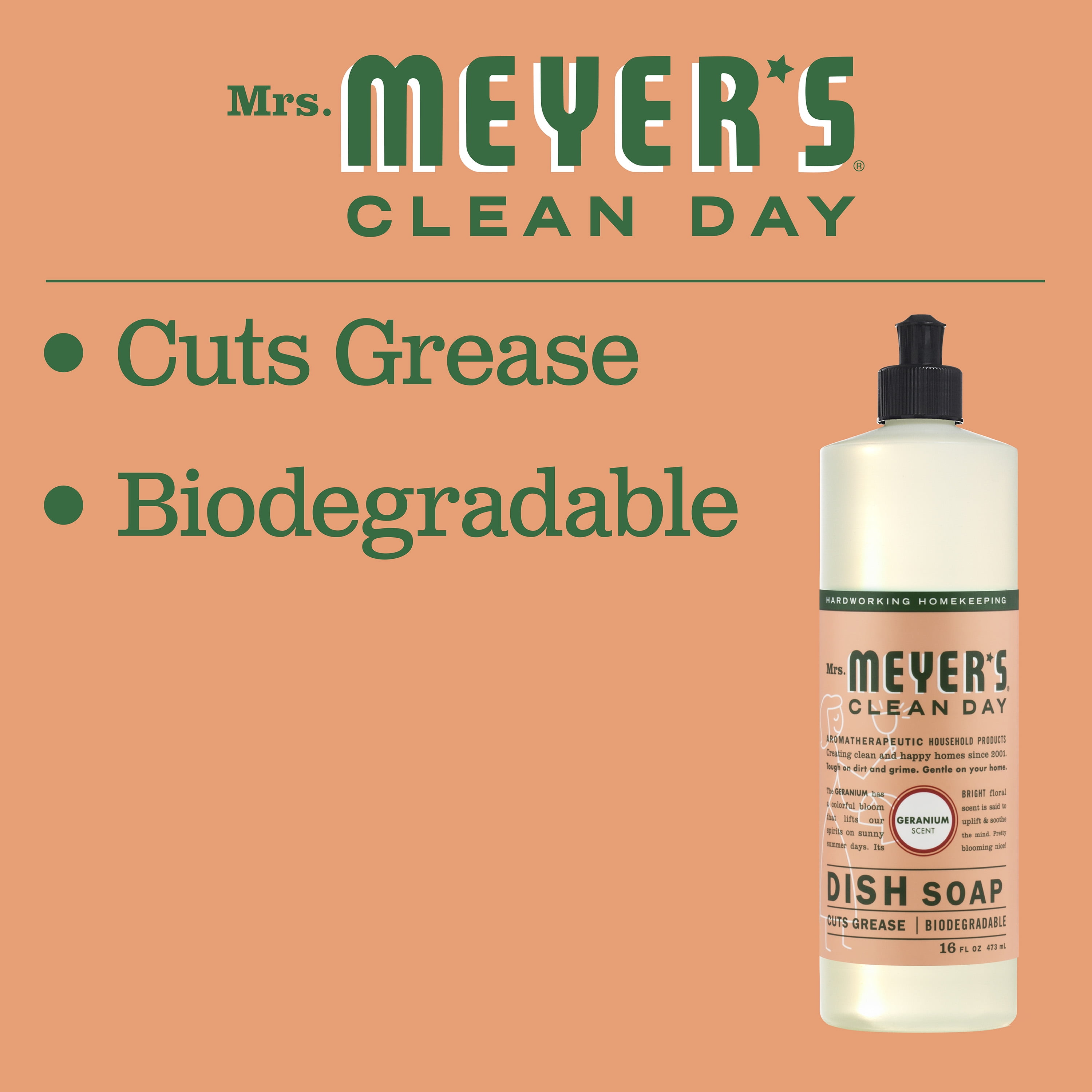 Mrs. Meyer's Clean Day Liquid Dish Soap, Geranium Scent, 16 Fluid Ounce, 3 Count