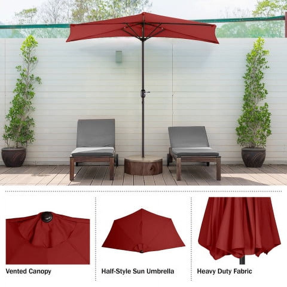 Villacera 9FT Outdoor Half Patio Umbrella - Balcony Furniture, Red