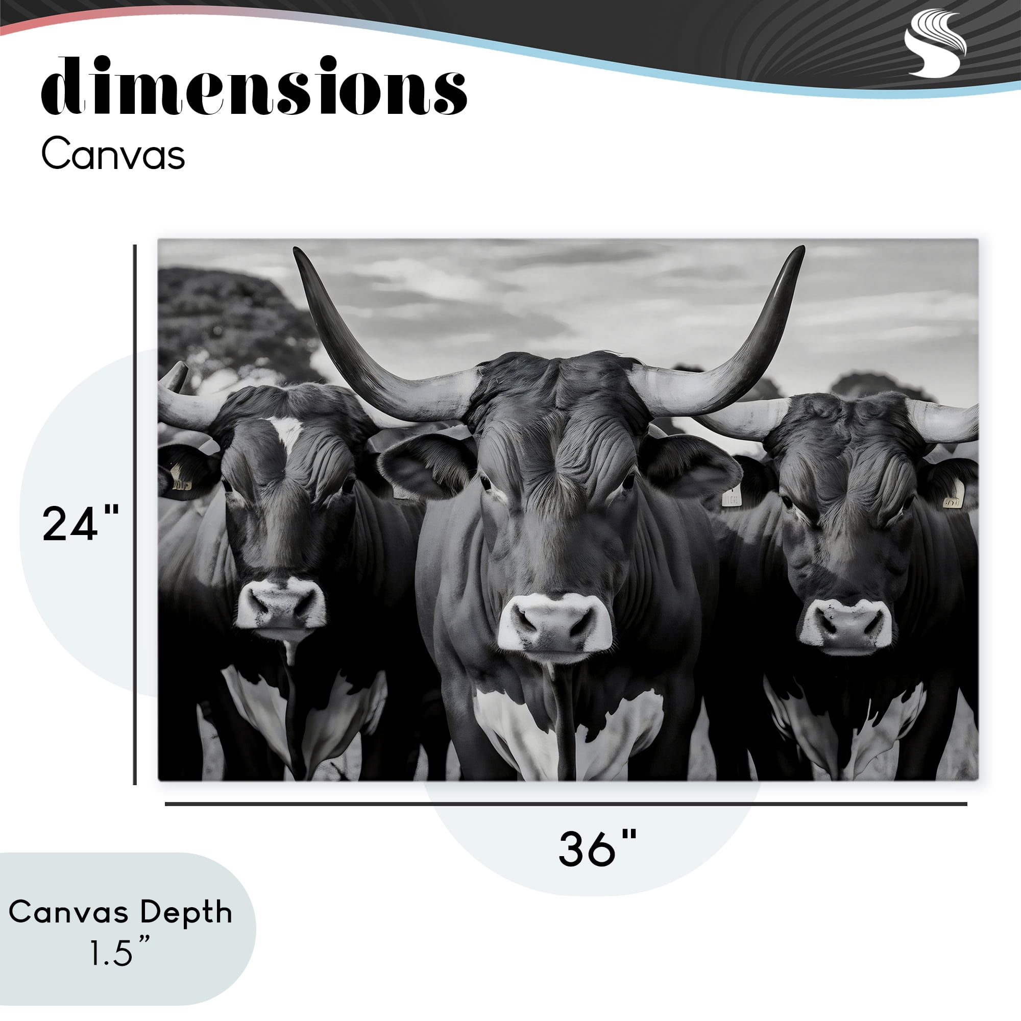 Stupell Industries Three Longhorns in a Row Canvas Wall Art, design by Creative Studio
