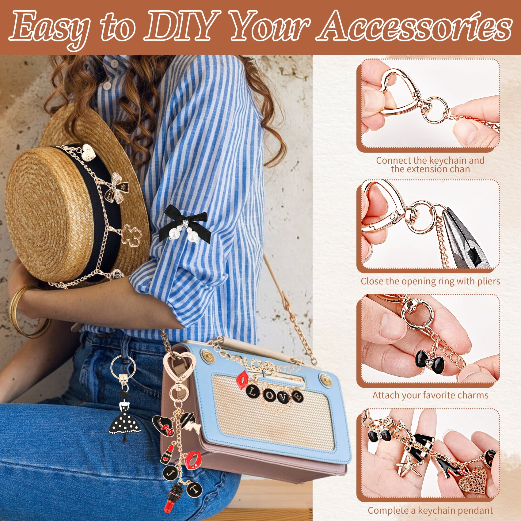 477PCS Lip Gloss Keychain Making Kit ,DIY Keychain Supplies, Bag Charm Kit, Charms for Jewelry Making, Bracelet Making ,Personalized Gifts for Friends Small Business