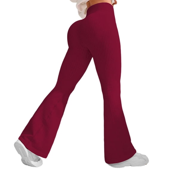 Likimi Womens Flared Pants High Waisted Wide Leg Solid Color Casual Stretch Fashion Sports Long Trousers For All Seasons Size L Red