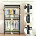 thumbnail image 2 of Heavy Duty Rolling Clothes Rack with Wheels Adjustable 3 Tiers Wire Shelving Organizing Unit with 2 Rails and Side Hooks, 2 of 9
