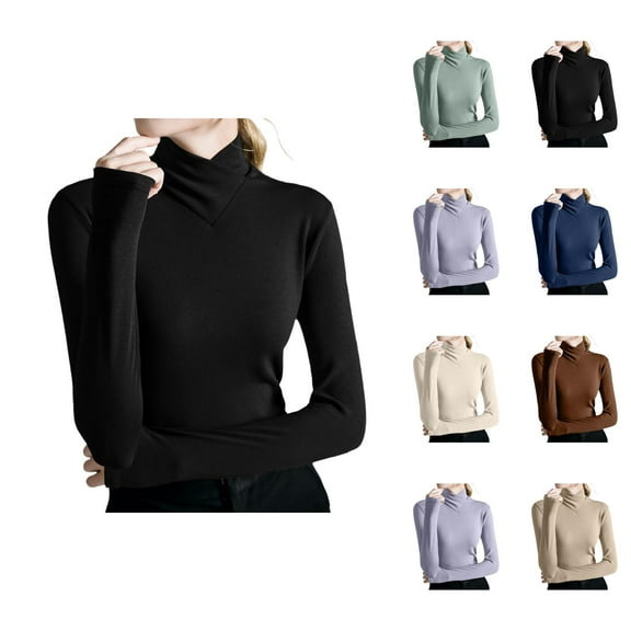 Women's Sweaters Long Sleeve Pullover Knit Casual Professional Business Top Sweater Winter Warm Ribbed Fabric High Neck Slim Fit Base Layer Stylish Tops Blouse
