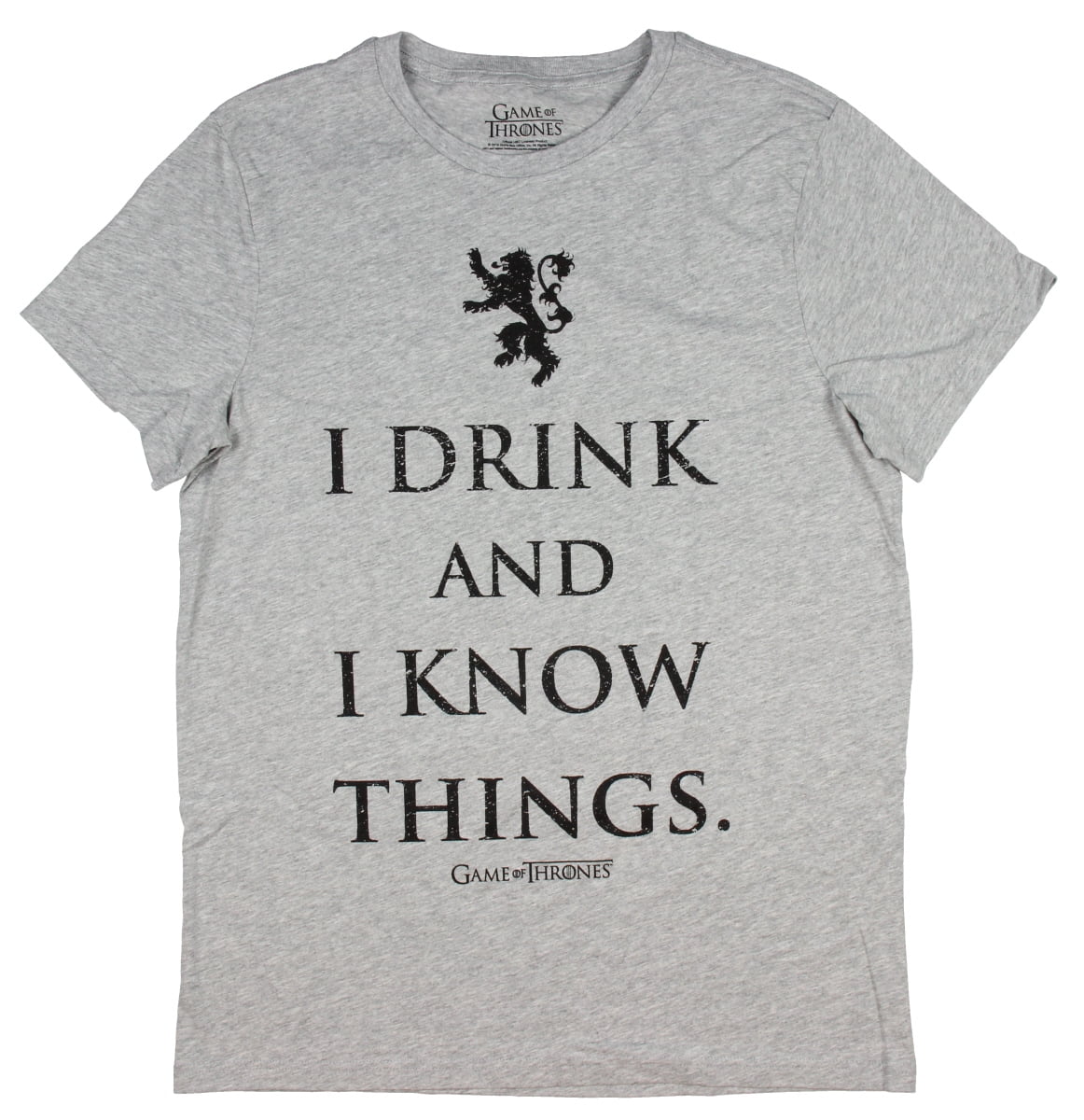Mens grey charcoal tee. T-Shirt I Drink and i Know Things Game of Thrones