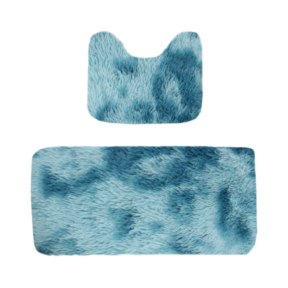 2 Piece Bathroom Rugs Set,Plush Set Non Slip Absorbent U-Shaped Contour Toilet Bath Mat for Restroom Shower Area,Blue
