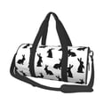 thumbnail image 2 of Xecao Black Rabbit print Round Travel Duffel Bag is a foldable gym bag with an inner pocket, perfect for travel sports, 2 of 8