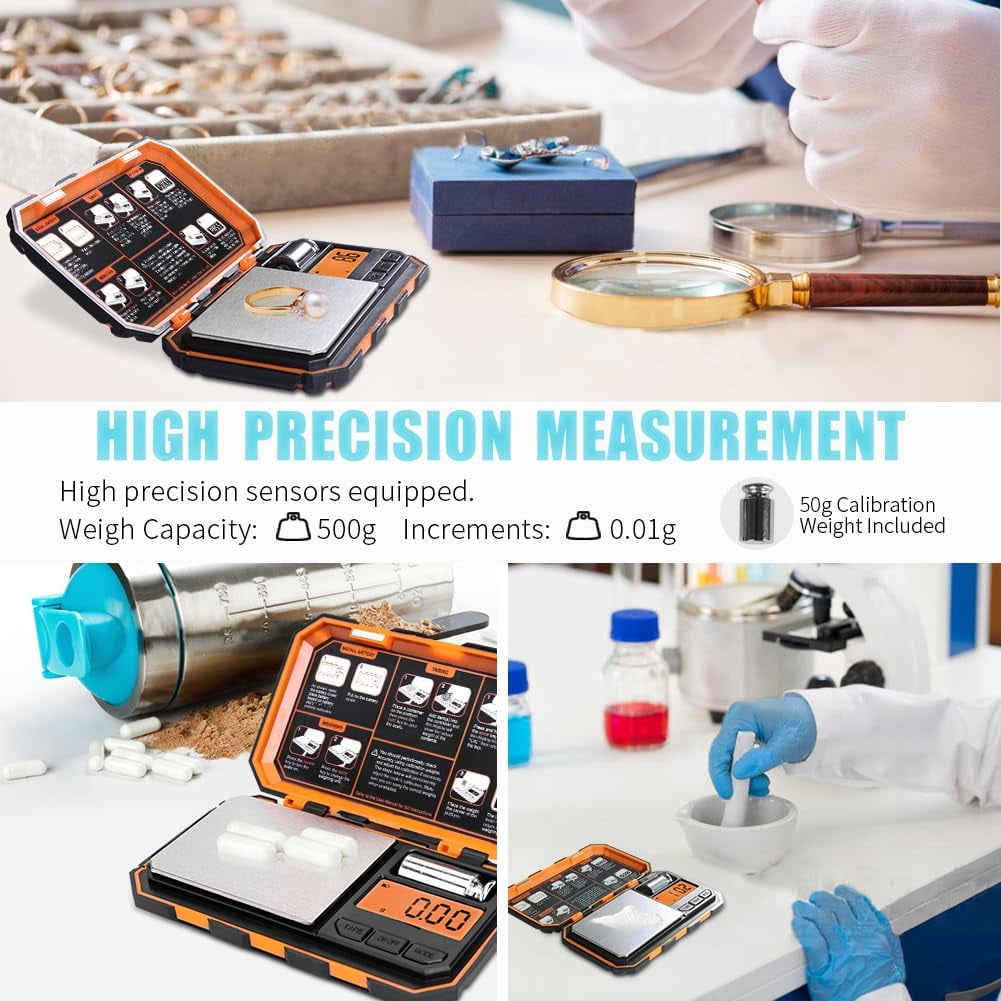 Digital Pocket Scale, 500g x 0.01g Gram Scale, Mini Scale 6 Units Jewelry Scale with LCD Display, Tare Function for Food, Jewelry, Coin, Coffee