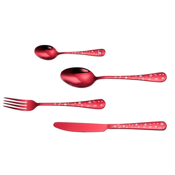 ADDHAT Red Stainless Steel Christmas Tableware Set Holiday Dinnerware for Festive Dining and Seasonal Celebrations