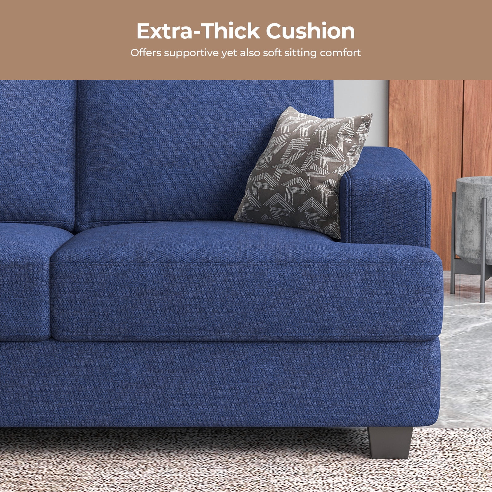 BLAZANT 3 Seater Sofa Oversize, 89" Extra Large Size Sofa Couch with Extra Deep Seats, Modern Loveseat Sofa, Comfortable Fabric, Easy to Install, for Living Room Apartment Lounge, Blue