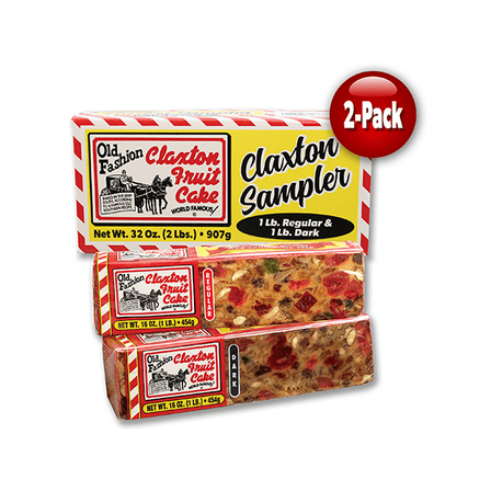 Claxton Fruit Cake - RD Sampler - 1 Lb. Regular and 1 Lb. Dark - Packed In Our "Claxton Sampler" Gift Carton