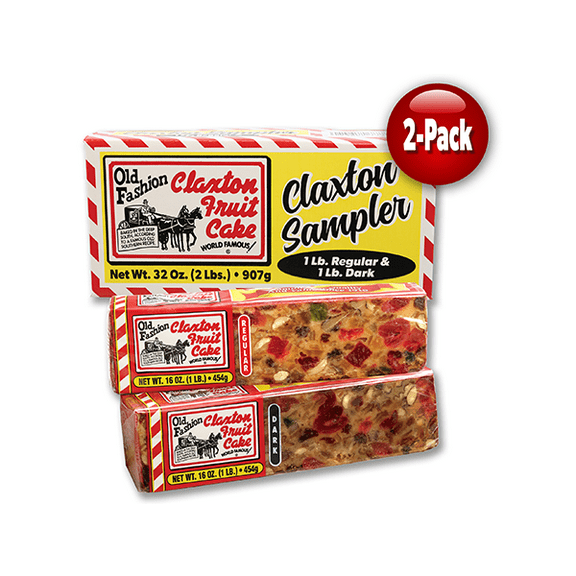Claxton Fruit Cake - RD Sampler - 1 Lb. Regular and 1 Lb. Dark - Packed In Our "Claxton Sampler" Gift Carton