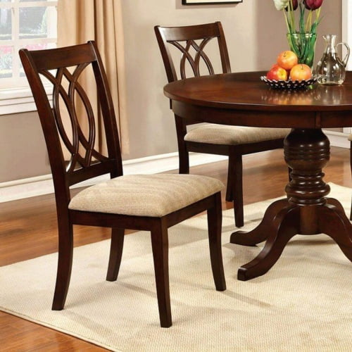 Brown Cherry Padded Fabric Chairs 2pc Side Chairs Traditional Look Dining Room Furniture Kitchen Beautiful Crafted Chairs