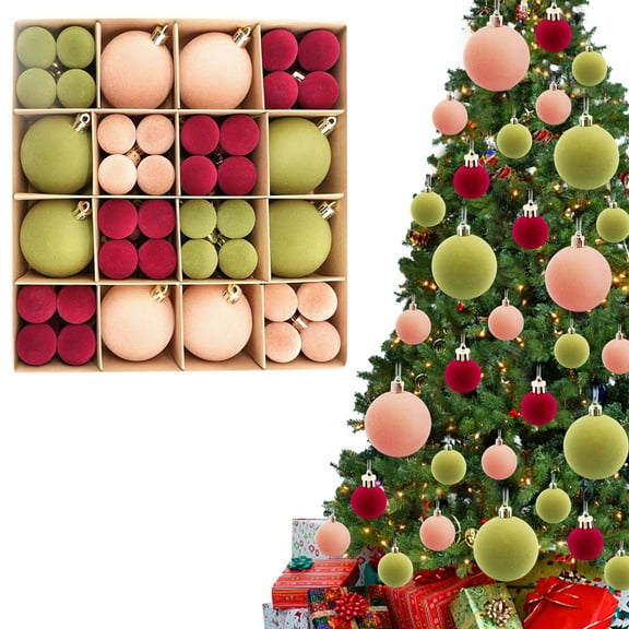 72 Pcs Velvet Christmas Balls Flocked Christmas Tree Ornaments Plastic Balls Xmas Decorative Hanging Ornaments Christmas Tree Decoration Productos para el hogar