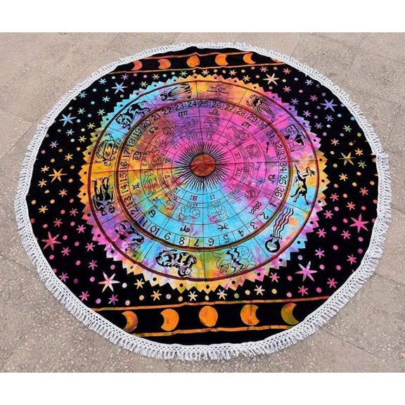 Cotton Round Table Cloth 70 Inches Round Mandala Wall Decor Round Wall Hanging Mandala Tapestry Round Cotton Yoga Mat Hippie Round Tapestry