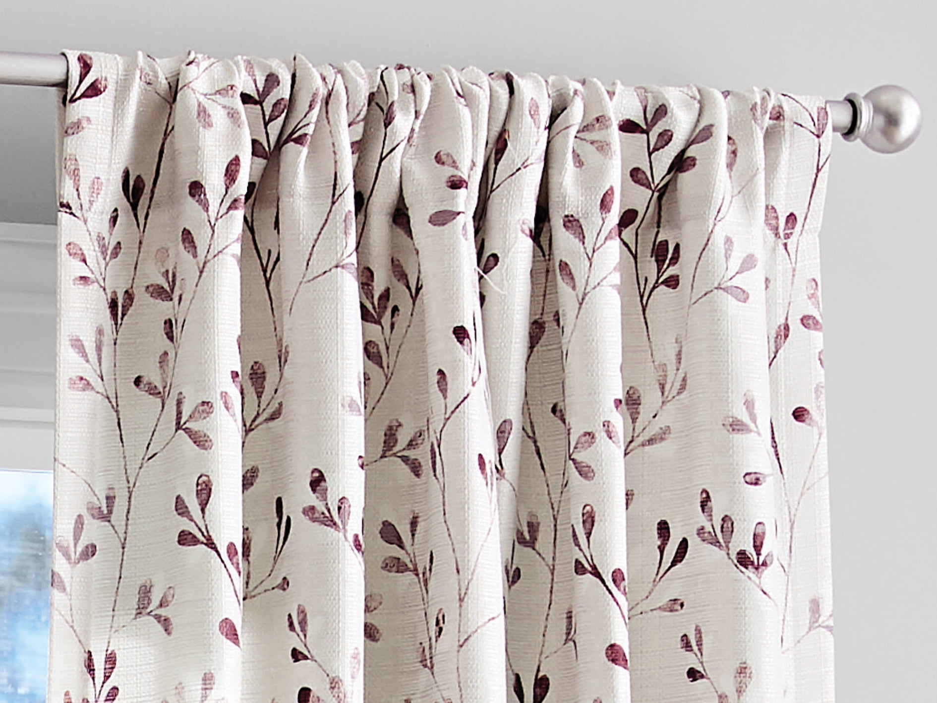 Mainstays Southport Light Filtering Rod Pocket Textured Curtain Panel, Set of 2, Burgundy Floral, 40” W x 84” L