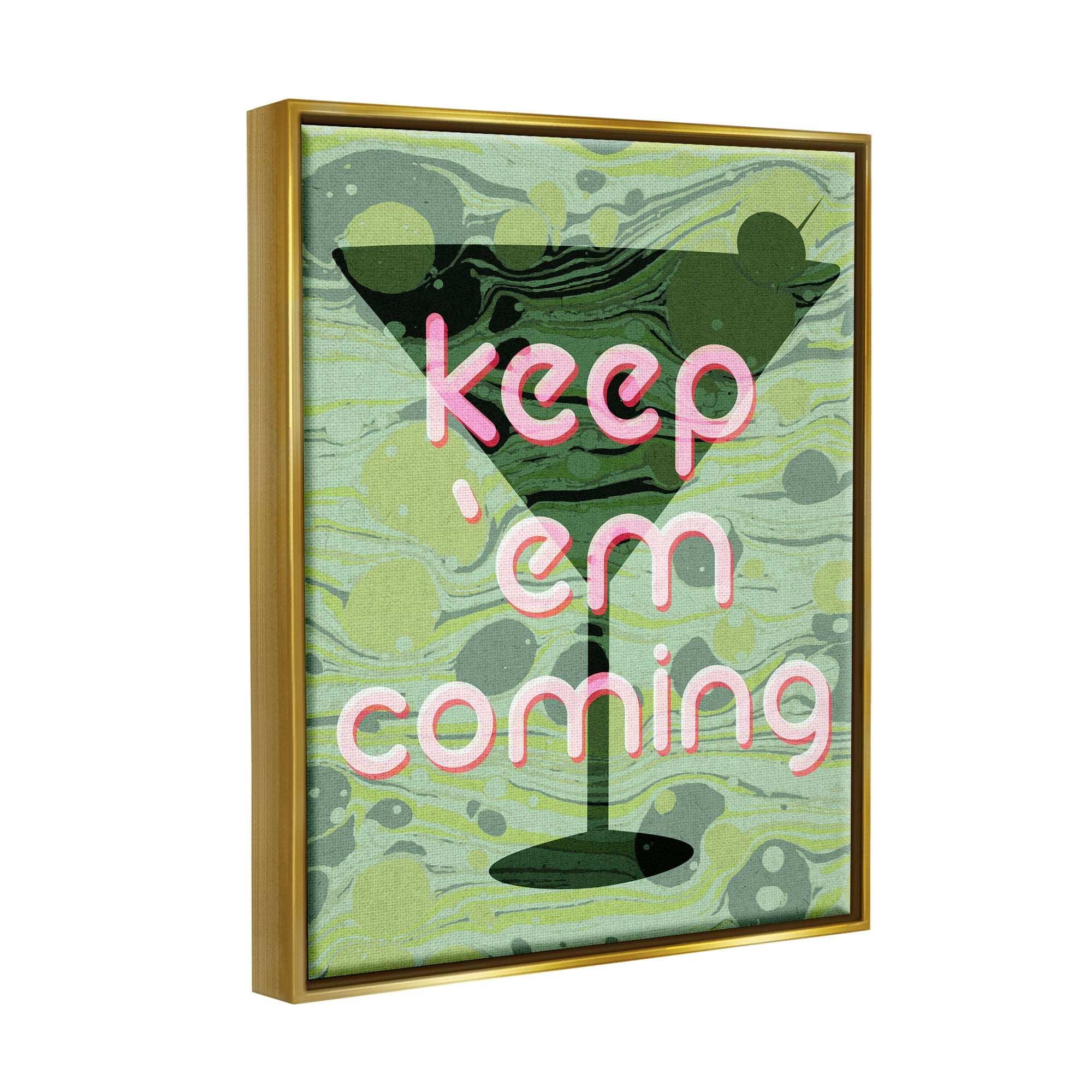 Stupell Industries Keep 'Em Coming Green Martini Food & Beverage Painting Gold Floater Framed Art Print Wall Art