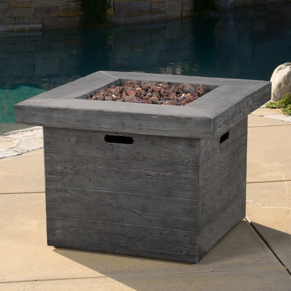 32 Inch Square Propane Fire Pit 40,000 BTU Wood Pattern Gray