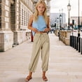 thumbnail image 2 of ZLBDYG Girls Pants Linen Summer Casual Capri Pant Drawstring Elastic High Waist Wide Leg Cropped Trouser Pockets Loose Gauze Pants, 2 of 4