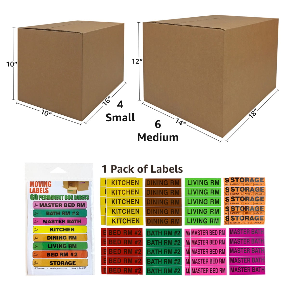 UBMOVE Moving Box Combo Pack - 4 Smalls, 6 Mediums, & Moving Labels