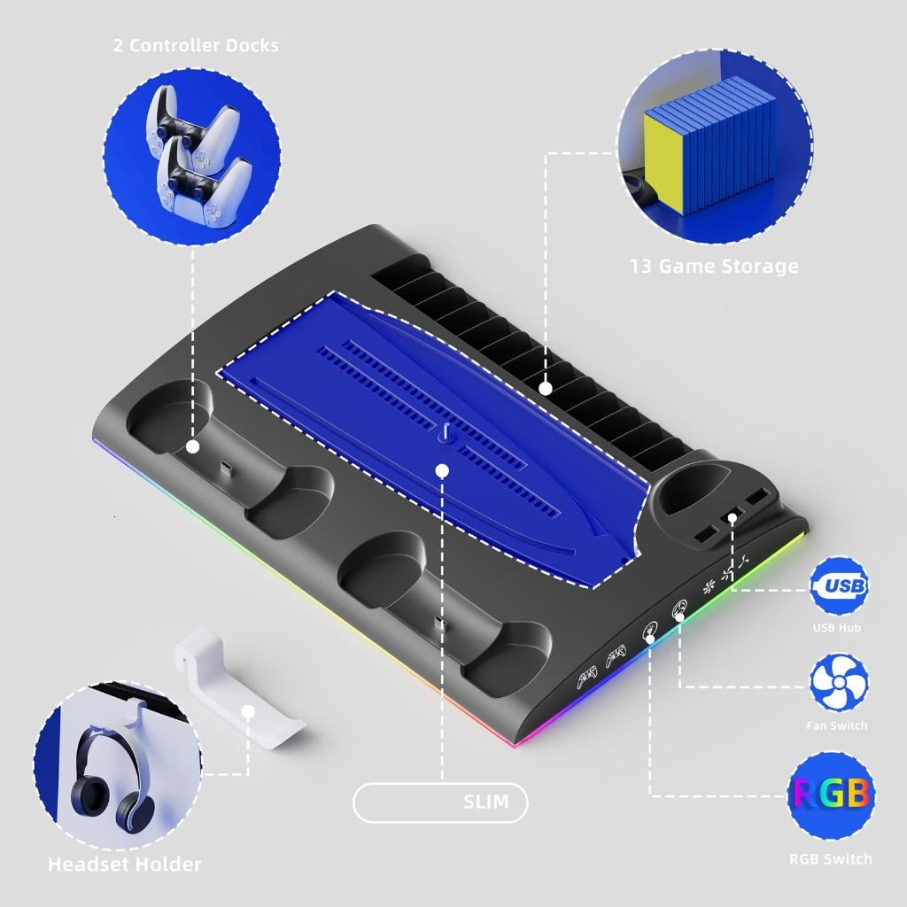 Versatile Cooling Stand with Dynamic Color Lighting Efficient Cooling Rack Easy to Operate designs for P5 & P5 Slim