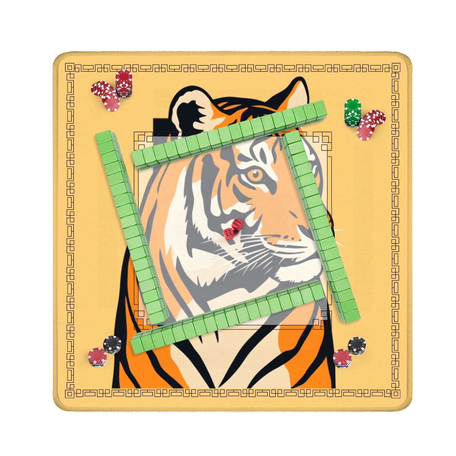 Mahjong Mat 31.5" x 31.5" Bold Tiger Portrait Stripes Neutral Non-Slip Noise Reduction American Mahjong Tiles Table Cover for Dominoes Poker Card Board Games Gift