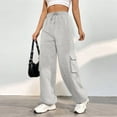 thumbnail image 6 of Biziza Pajama Pants High-Waist Womens Cargo Pants Cinched Sweatpants for Women Petite Sweatpants Elastic Waist Drawstring with Pockets Light Gray 2XL, 6 of 6