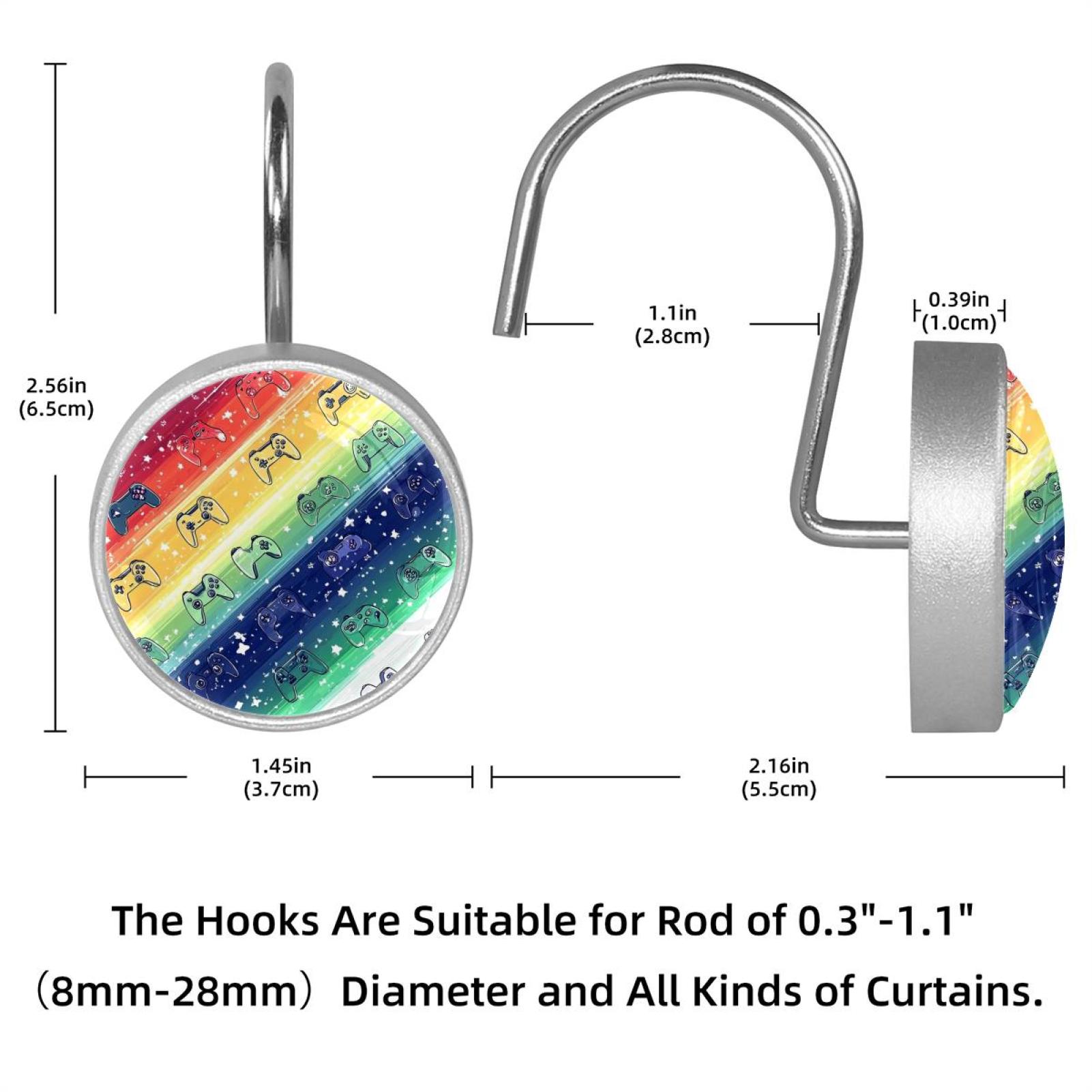 HemaKayy 12 Pcs Shower Curtain Hooks Bathroom Decorative Accessories Rainbow Bar Game Console