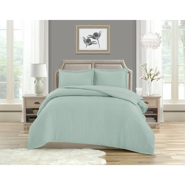 Ensemble de housse de couette à texture à pois Swift Home, literie douce toutes saisons avec fermeture éclair, simple, bleu brume