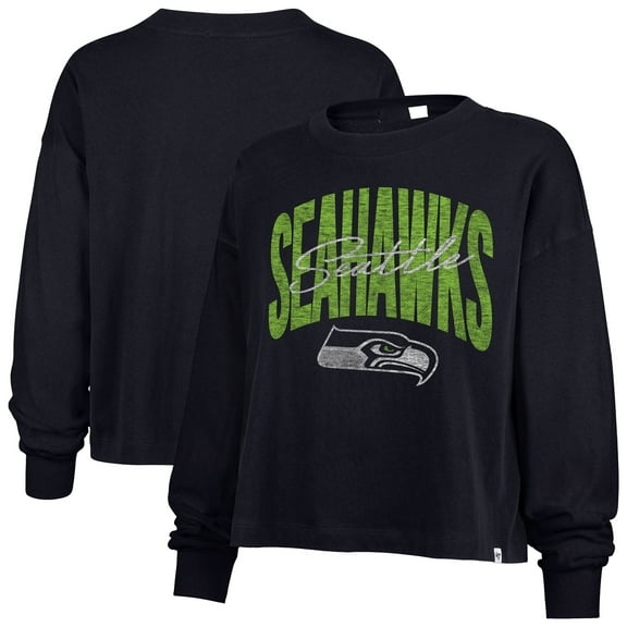 Women's '47 College Navy Seattle Seahawks Muse Sydney Long Sleeve Cropped T-Shirt