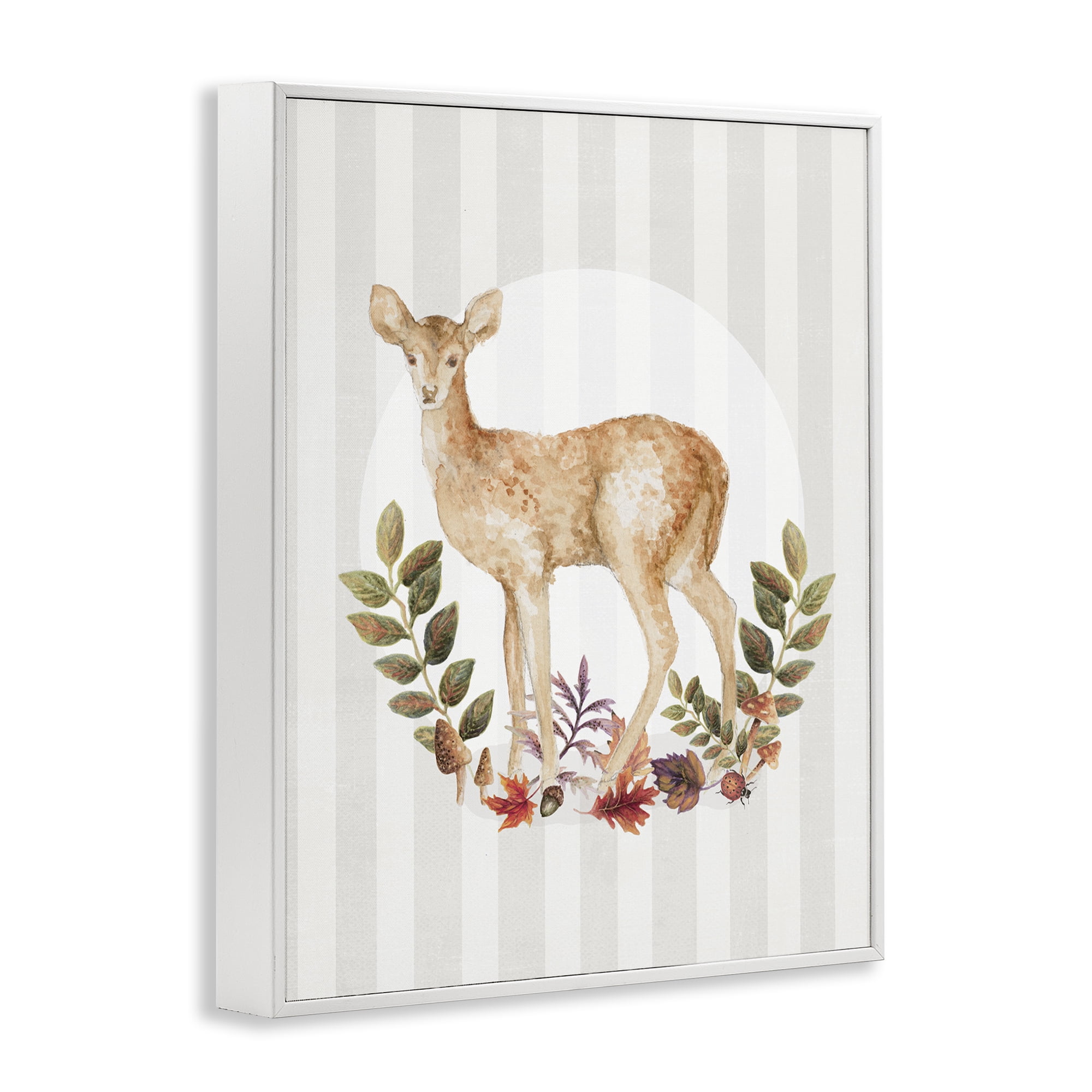 Stupell Industries Forest Fawn on Stripes Animals & Insects Painting White Framed Art Print Wall Art, 24 x 30