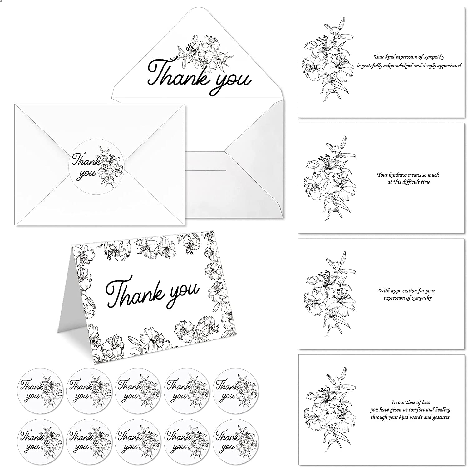 48 Pack Funeral Thank You Cards And Envelopes Set Memorial Meaningful