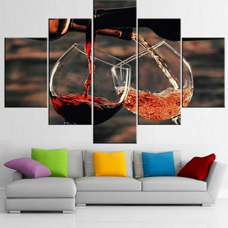 Wine Bottle Painting 5 Piece Canvas Wall Art Red Wine Glass/Cup ...