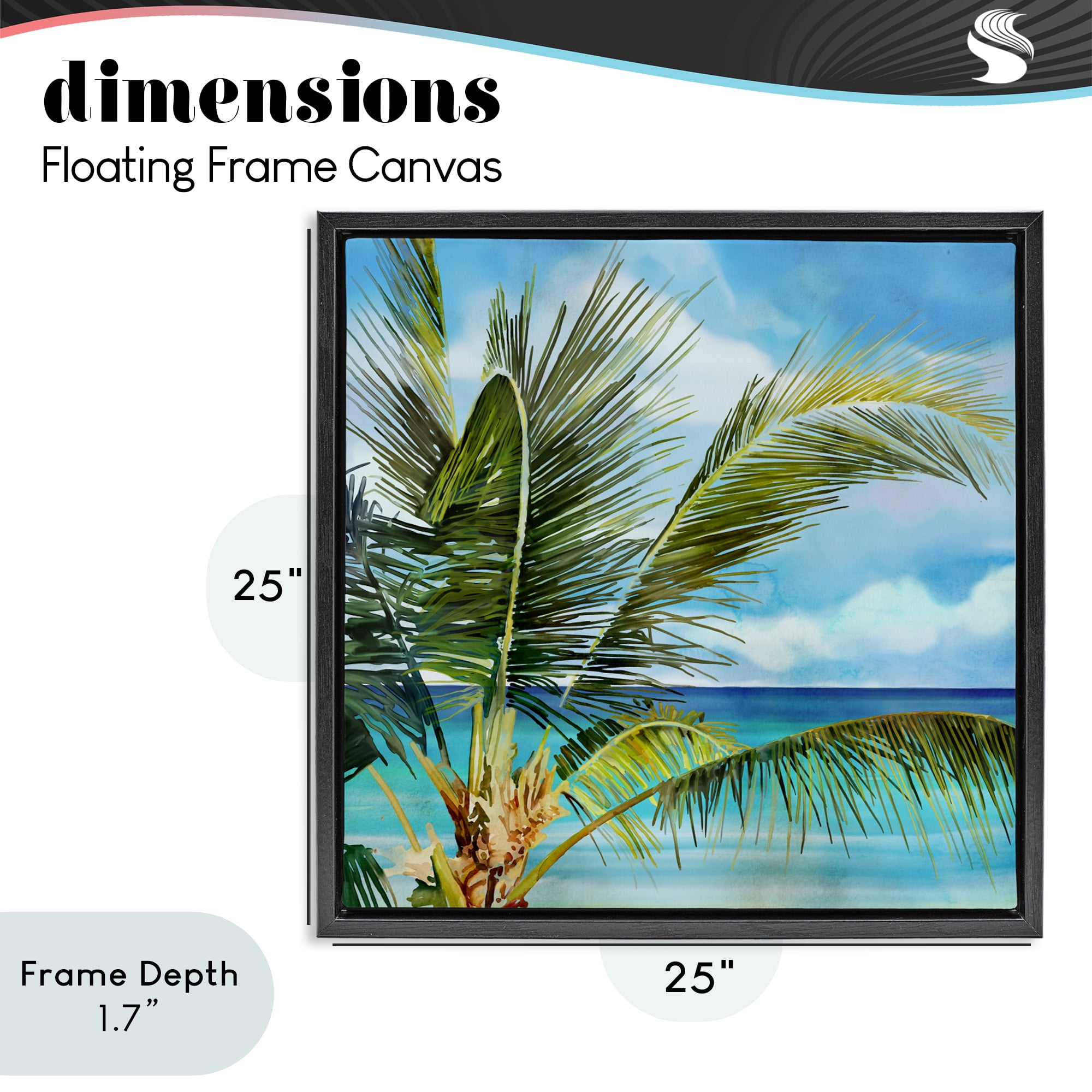 Stupell Industries Lush Palm Watercolor View Black Framed Floater Canvas Wall Art, design by Mauro Devereaux