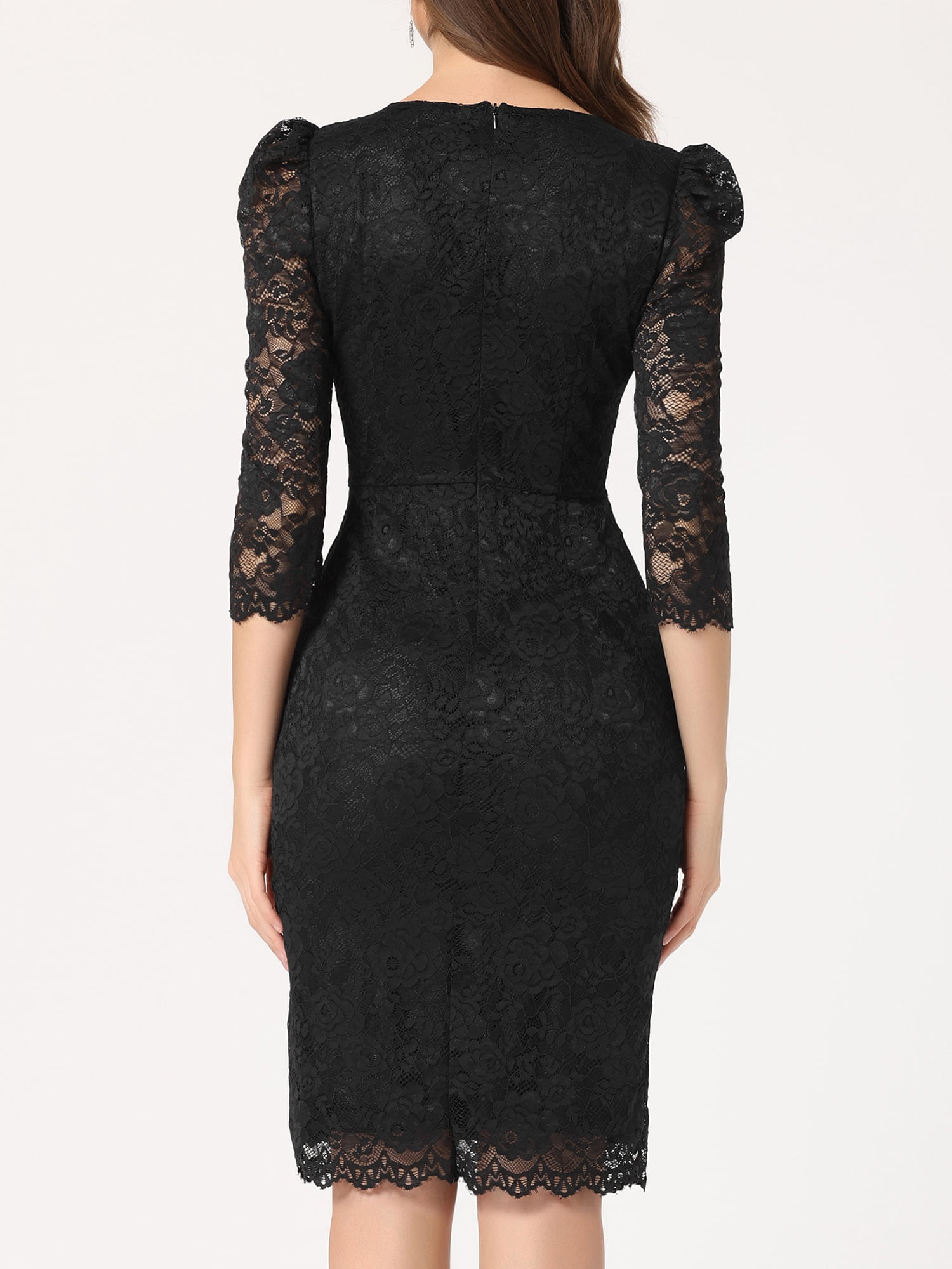 DARING DIVA Women's Elegant Lace 3/4 Sleeves Cocktail Dress 3XL Black