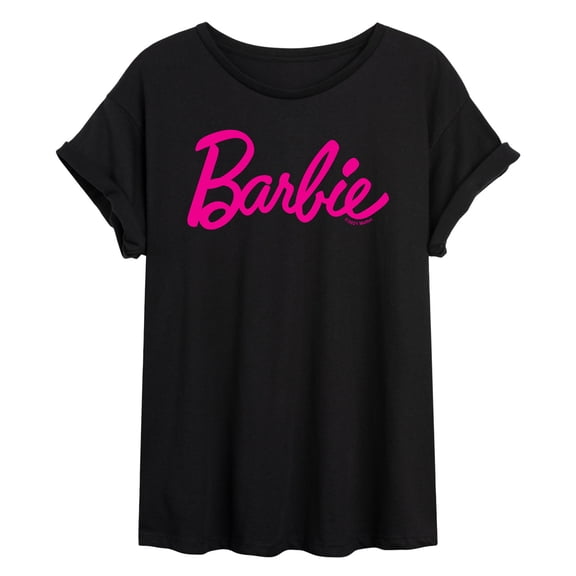 Barbie - Classic Pink Logo - Juniors Oversized Graphic T-Shirt