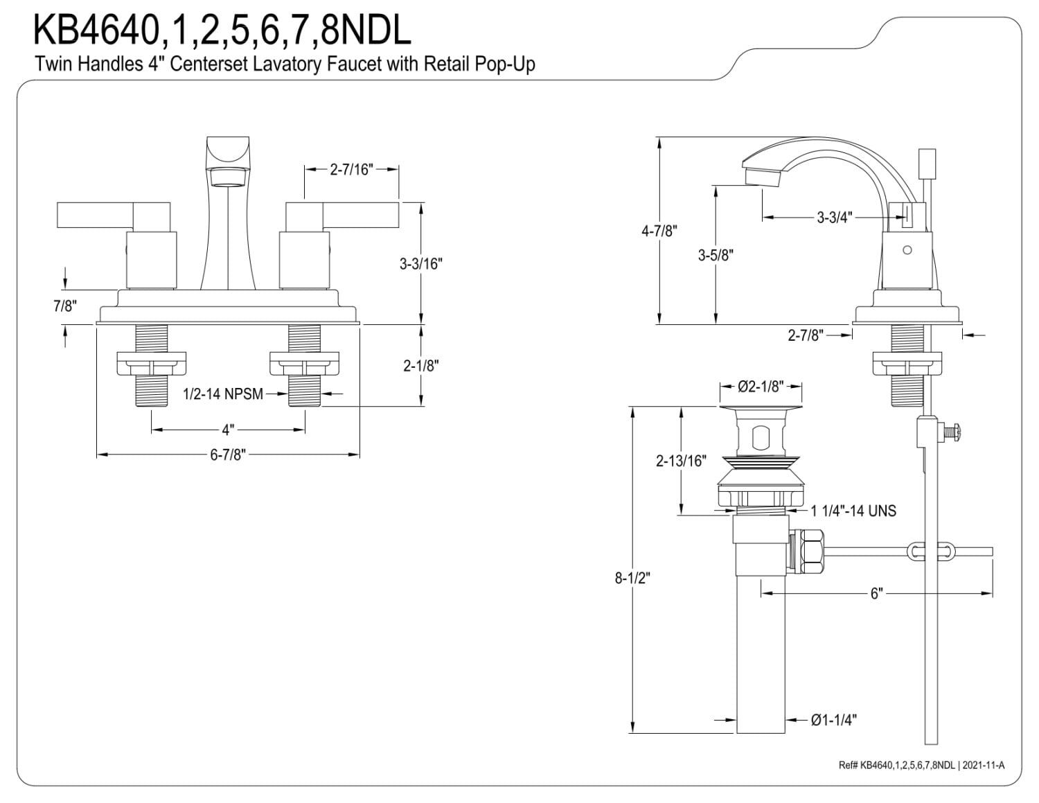 Kingston Brass KB4641NDL NuvoFusion 4 in. Centerset Bathroom Faucet, Polished Chrome