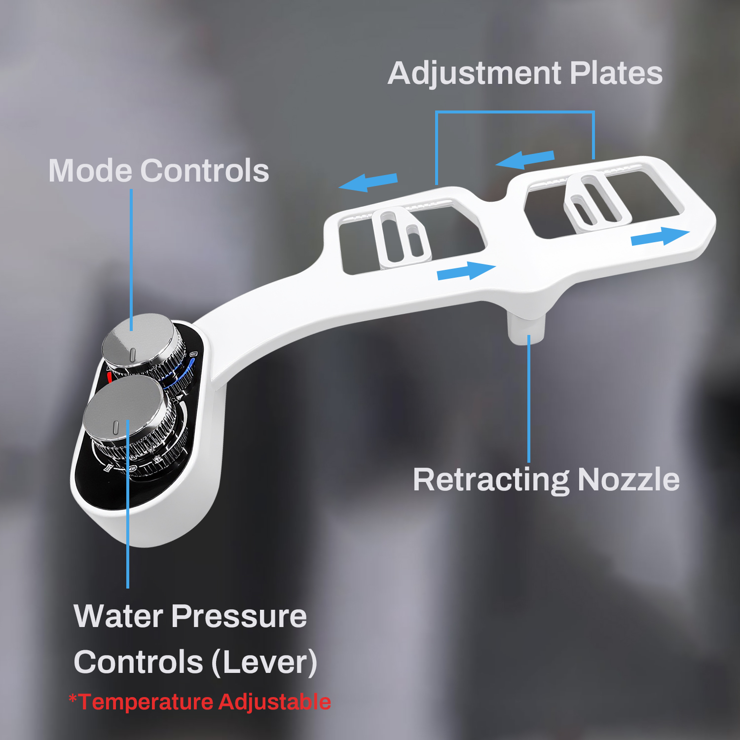 Behome Bidet Attachment for Toilet, Non-Electric Bidet Attachment for Toilet Seat, Easy Install Bidet Toilet Seat Attachment with Adjustable Water Pressure/ Temperature Switch