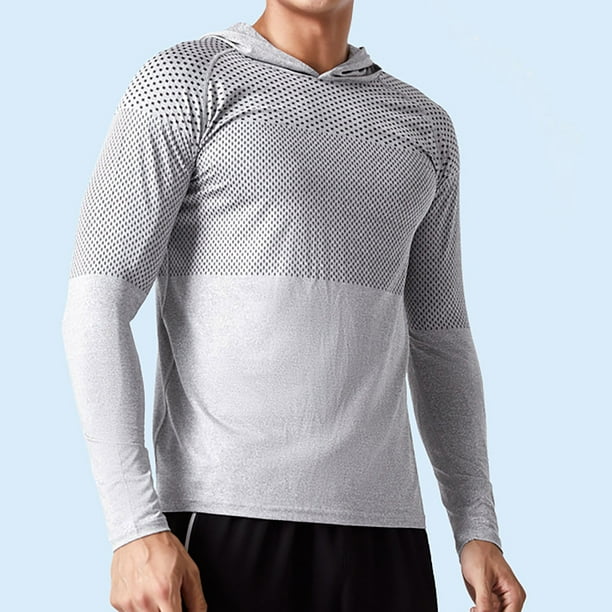 pstuiky Camisas casuales de manga larga para hombre, Blusa deportiva transpirable de manga larga con capucha para hombre, color liso Tops casuales para hombres xxxxxl