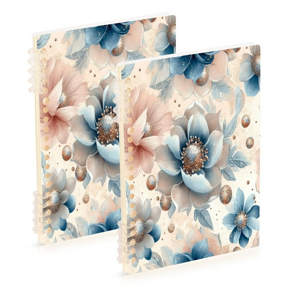 Wirebound Notebook Hardcover Spiral Notebooks Large Glitter Flowers, 60 Pages, 80 GSM, 5.7 x 8.3in