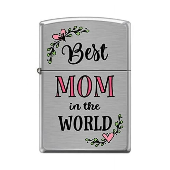 Zippo Lighter- Best Mom in The World Brushed Chrome Windproof Lighter #Z5191
