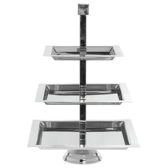 HUBERT Square 3-Tier Stainless Steel Serving Stand - 15" Dia x 22" H