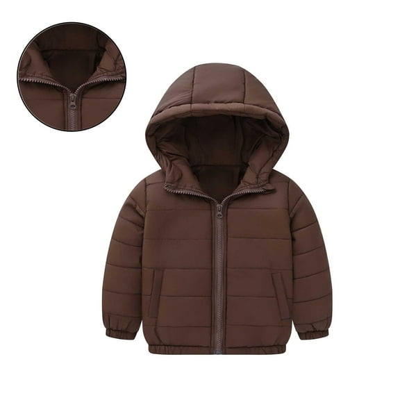 Toddler Boys Winter Coats with Hooded Puffer Jacket Boys Girls Coffee Jacket Full-Zip Long Sleeve Waterproof Kids Thicken Jacket Girls Winter Coat Size 1-2 Years