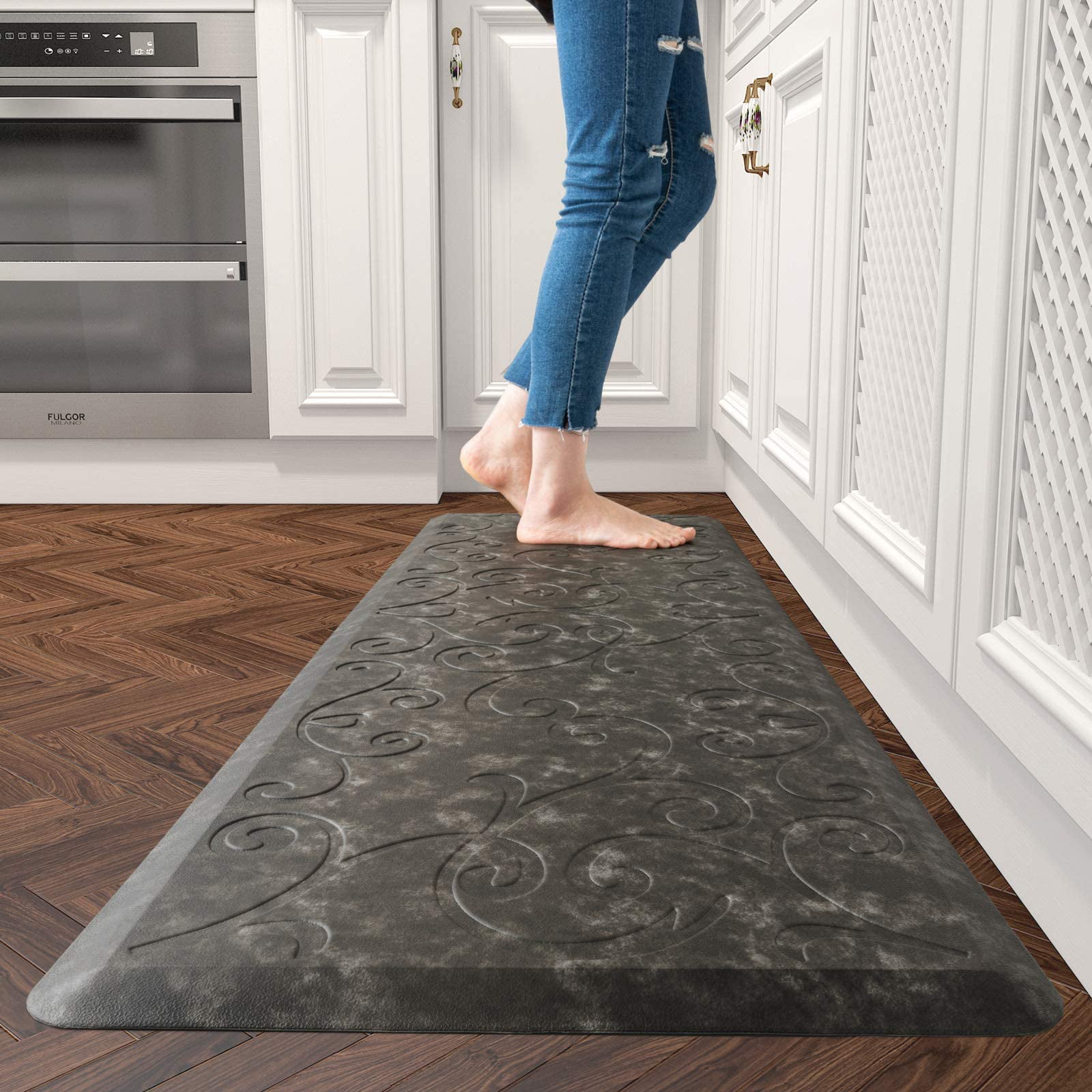 Floral Kitchen Floor Mats Cushioned Anti Fatigue for House 1 2 Inch