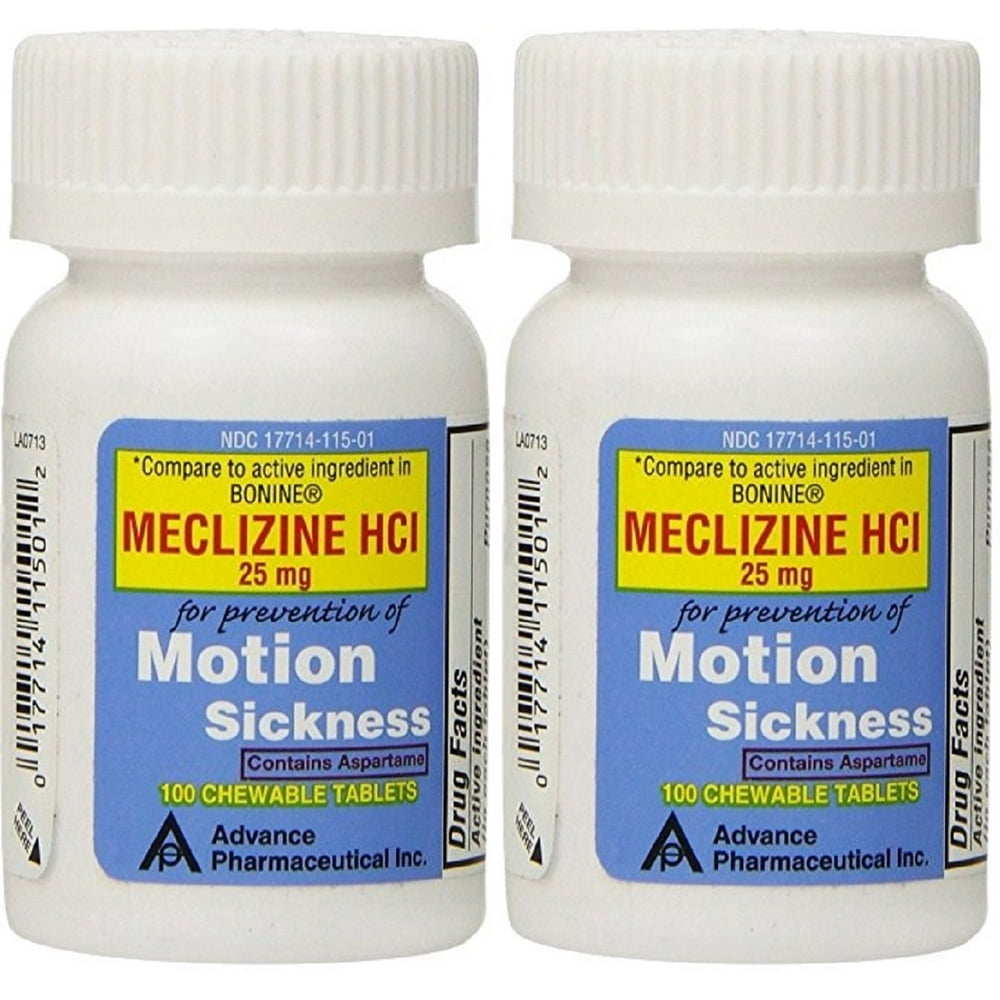 Meclizine 25 mg Generic for Bonine Chewable Tablets for Motion Sickness