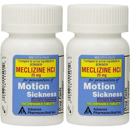 Meclizine 25 mg Generic for Bonine Chewable Tablets for Motion Sickness and Anti-Nausea 200