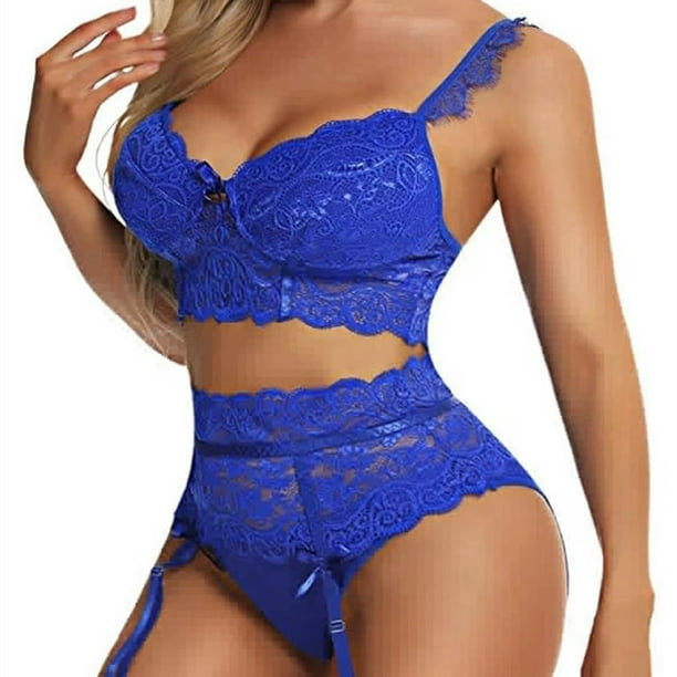 nsendm Female Underwear Adult Daddy Panties Women Sexy Sheer Floral Lace  Pajamas Lingerie Set High Waist Sexy Bodysuit Lingerie for Women Snap(Blue,  XL) 
