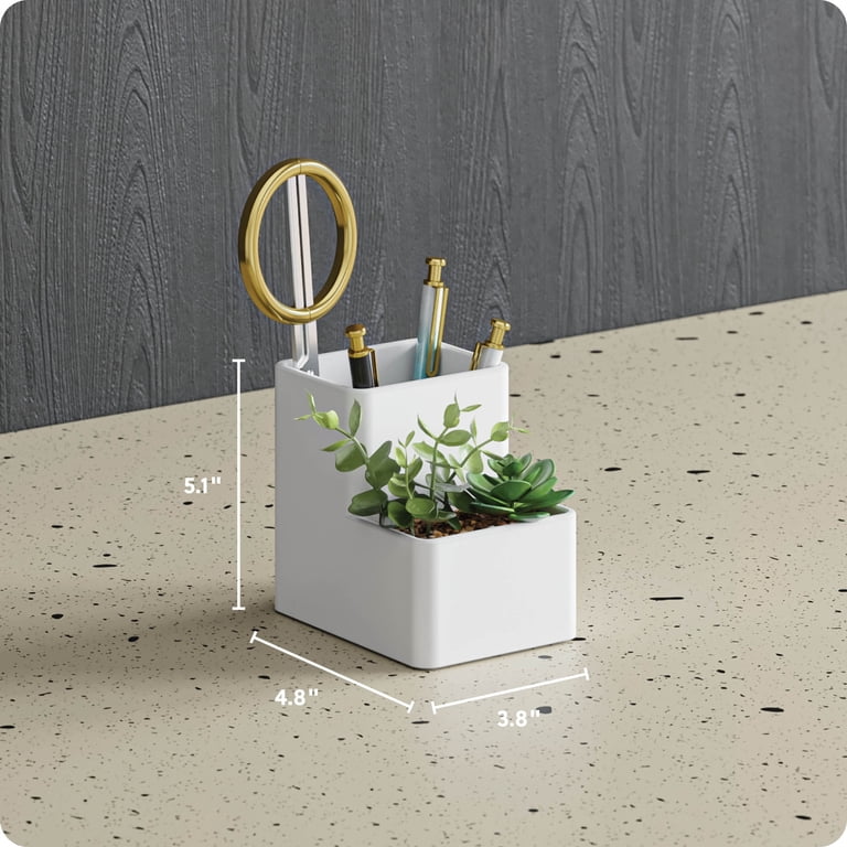 U Brands Ceramic Desktop Planter Pencil Cup, White photo 2
