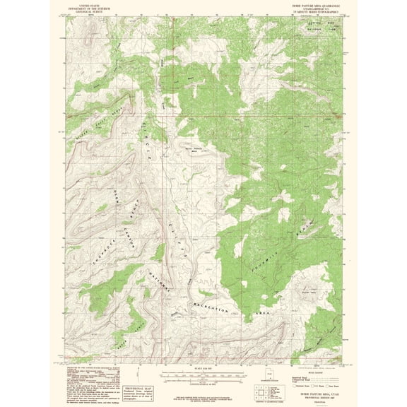 Topographical Map - Horse Pasture Mesa Utah Quad - USGS 1987 - Vintage Wall Art