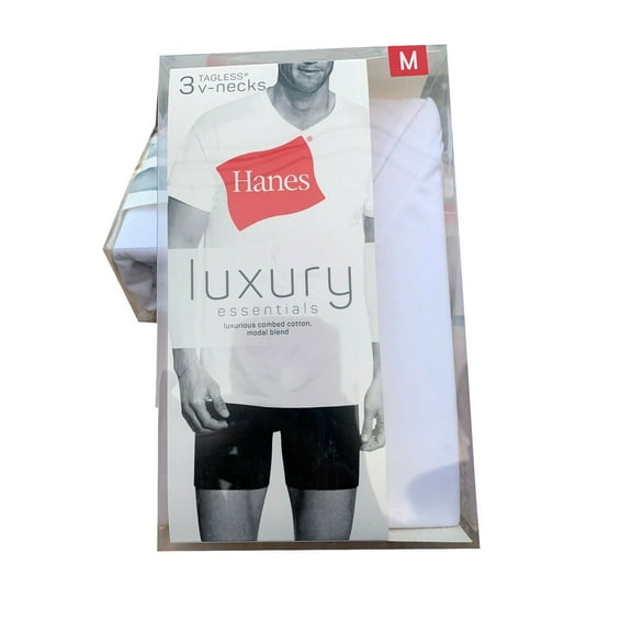 Hanes® Men's Luxury Essentials White V-Neck Undershirt 3-Pack " TOP 1 " YZT2W3   SIZE "L"