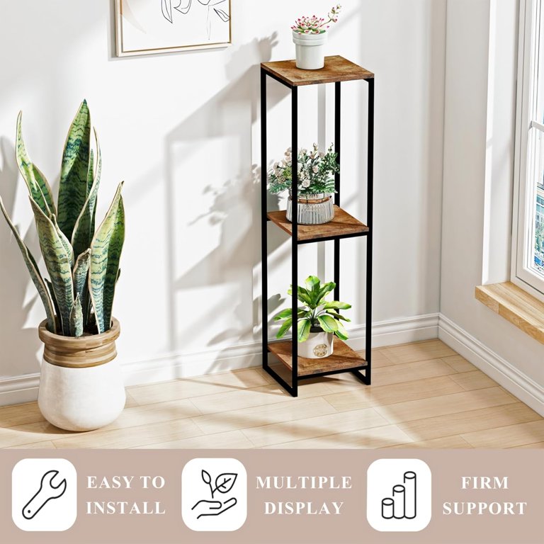 JEPRECO Support Plantes 3 Niveaux 117 Cm - Étagère Fleur Moderne D'Intérieur Et Extérieur (Rustic Brown)